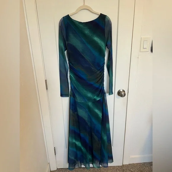 NWT Free People: Elegant Blue and Green Long Sleeve Dress - Picture 2 of 3